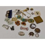 A Yardley powder compact; a German Artware brooch; Continental silver brooches x 2 inc filigree;