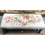 Rectangular oak footstool with upholstered tapestry decoration