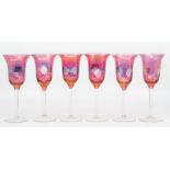 6 Cranberry drinking glasses. Ht 19cm