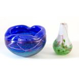 Mtarfa glass consisting of bowl 7cm label and vase 8cm signed (2)