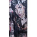 Zinsky original oil on canvas of "Amy Winehouse". Framed. Signed by the artist. 106.5cm x 58cm Note: