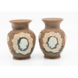Doulton Lambeth, matched pair of vases (brown). Ht 10.5cm
