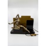 AWAY - AG to collect.  An original French art deco lamp with a reclining bronze nude female. Signed.
