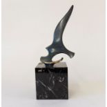 Jose Luis Pequeno modernist bronze sculpture of a seagull "Ave Nidal", mounted on a black/ white
