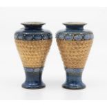 Pair of Royal Doulton vases, blue, gold. Ht 14.5cm