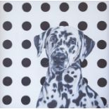 Hayley Goodhead original oil, "Spot the Dog", oil on canvas, signed by the artist. 60cm x 60cm Note: