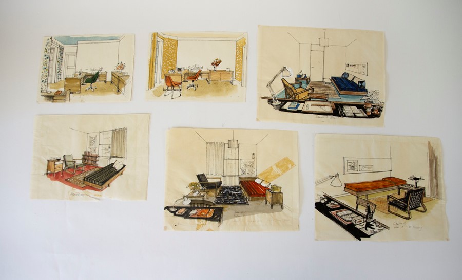 1950’s room design layouts, contemporary primary material, ink and watercolour on paper, showing - Image 4 of 4