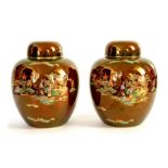 Carlton Ware, pair of rouge royal jars with lids Height: 25cm