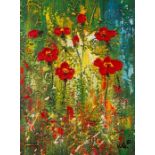 Mei original - Red Flowers. oil on canvas. Unframed. Signed by the artist. 30cm x 40cm