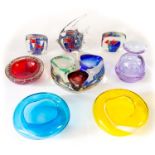 Murano lot comprising of fish paperweight 13cm, fish paperweight 5cm, fish paperweight 5cm, bowl