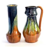 Art nouveau jug (Ht 32cm) and vase (Ht 33cm)