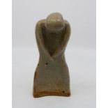 Studio Pottery of a hooded figure with head bowed in contemplation and hands crossed.  H22cm