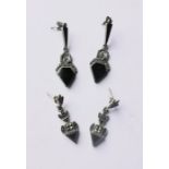 2 pairs of 1930s iconic Art Deco styling earrings with marcasite and obsidian and black onyx. (4)