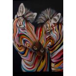 Hayley Goodhead original Zebras, oil on canvas. Signed by the artist. Framed 62cm x 77cm Note: