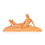 Venus & Cupid by Joe Descomps. Ceramic cast. early 20thC. Width 54.5cm