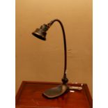 Copper table lamp converted to electricity in mid 20thC retaining original Victorian gas light