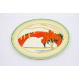 Clarice Cliff, 'Fantastique' oval hand painted plate. Width 30cm