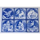 John Moyr Smith for Mintons, a series of six blue and white tiles depicting Aesop's Fables (6) 15.