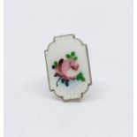 Ivar T Holth -  a Norweigian silver and enamel shaped rectangular brooch, painted with a rose,