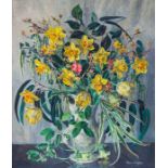 Gwen Whicker - "January Flowers" c.1962, oil on board. Framed 74cm x 85cm