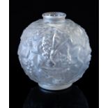 A French art deco moulded glass vase. Embossed 'FRANCE' and with engraved signature. Height 21cm