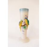 A Clarice Cliff hand painted funnel vase, with parrot decoration, Newport Pottery, no chips or