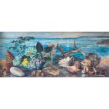 Gwen Whicker - "Souvenir of shore and cliffwalk". Framed 78cm x 36cm