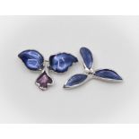 A silver enamel orchid brooch, purple and lilac, size approx 35mm, stamped 925 FE