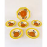 Clarice Cliff, Crocus pattern, Bizarre range, hand painted c.1930 - five small (Diameter 16.5cm)