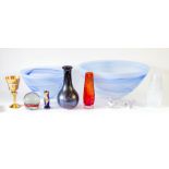 Glass various consisting of Portmeirion vase 18cm white, Portmeirion large bowl blue, Portmeirion