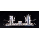 An Art Deco EPNS four piece Batchelor coffee set including coffee pot, milk pot, sugar bowl and