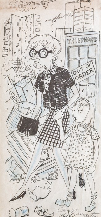 Osbert Lancaster, framed original cartoon. Lancaster was a cartoonist for the Daily Express. Note: