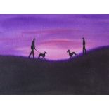 Dianne Heap watercolour - Sunset Walk. Framed. Signed by the artist, 39cm x 32cm
