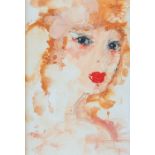 Lilya Zuzina original watercolour painting of a young woman. 15cm x 20cm. Picture size 8.5cm x 5.