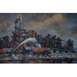 David Shilitto (British), a privately commissioned oil painting on canvas of a disused refinery,