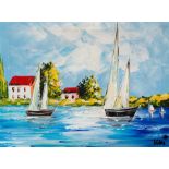 Mei original - sail boats. oil on canvas. Unframed. Signed by the artist. 40cm x 30cm