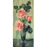 Gwen Whicker - still life roses in vase, oil on board