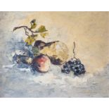 Oil on panel, with palette knife, 1960s painting of apples, pears and grapes. Framed 59cm x 49cm