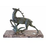 An art deco period spelter stag on marble plinth c.1930-40. Height 31cm