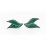 Knut A. Rasmussen - a pair of Norwegian silver and green enamel leaf earrings, 2cm x 3.5cm,