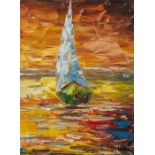 Mei original - Sail Boat. Oil on canvas. Signed by the artist. 30 x 40cm