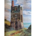 An oil on board of a Cornish tin mine in ruin. Framed 75cm x 59cm