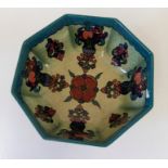 Royal Cauldon Ciaro Ware, octagonal bowl, green, dark blue and crimson tones with floral and