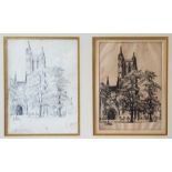 Gwendoline Cross, Views of Bristol Cathedral - two etchings framed together. Framed size 55cm x
