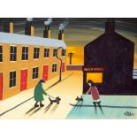 Jack Howden - "The Dog Walkers". Oil on canvas. Unframed. Signed by the artist.