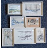 Dorothy Buckley (British) 7 paintings/ drawings including snow scenes and fairy drawings. Framed.
