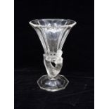 1930s Bohemian glass vase in the Lalique style depicting 2 females linking arms.24cm no signs of