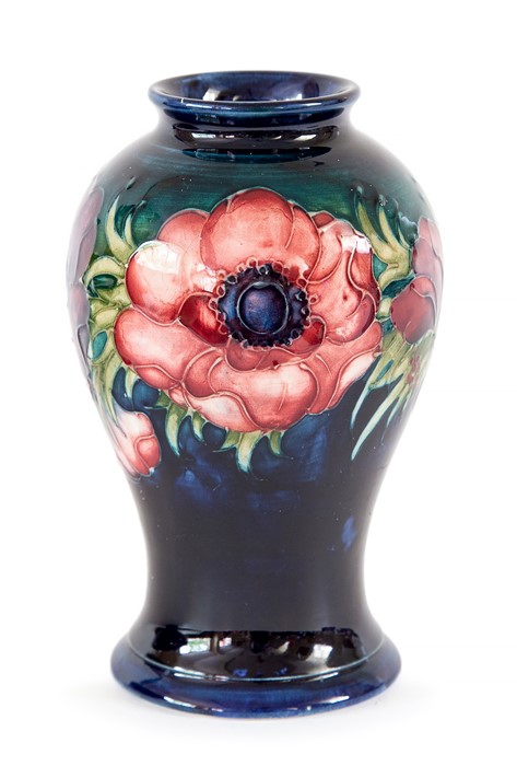 A Moorcroft anemone baluster vase, green, W M monogram and impressed marks. Height 16cm