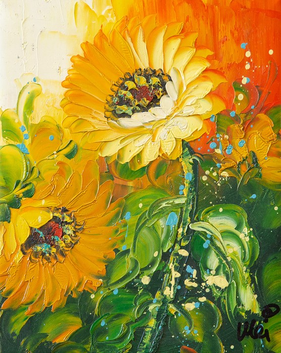 Mei original - sunflowers, oil on canvas. Unframed. Signed by the artist. 20cm x 25cm