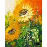 Mei original - sunflowers, oil on canvas. Unframed. Signed by the artist. 20cm x 25cm